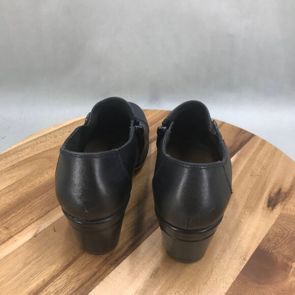 Clarks Emslie Warren Booties Womens 7.5 D Black Leather Side Zip Block Heel - Picture 4 of 8